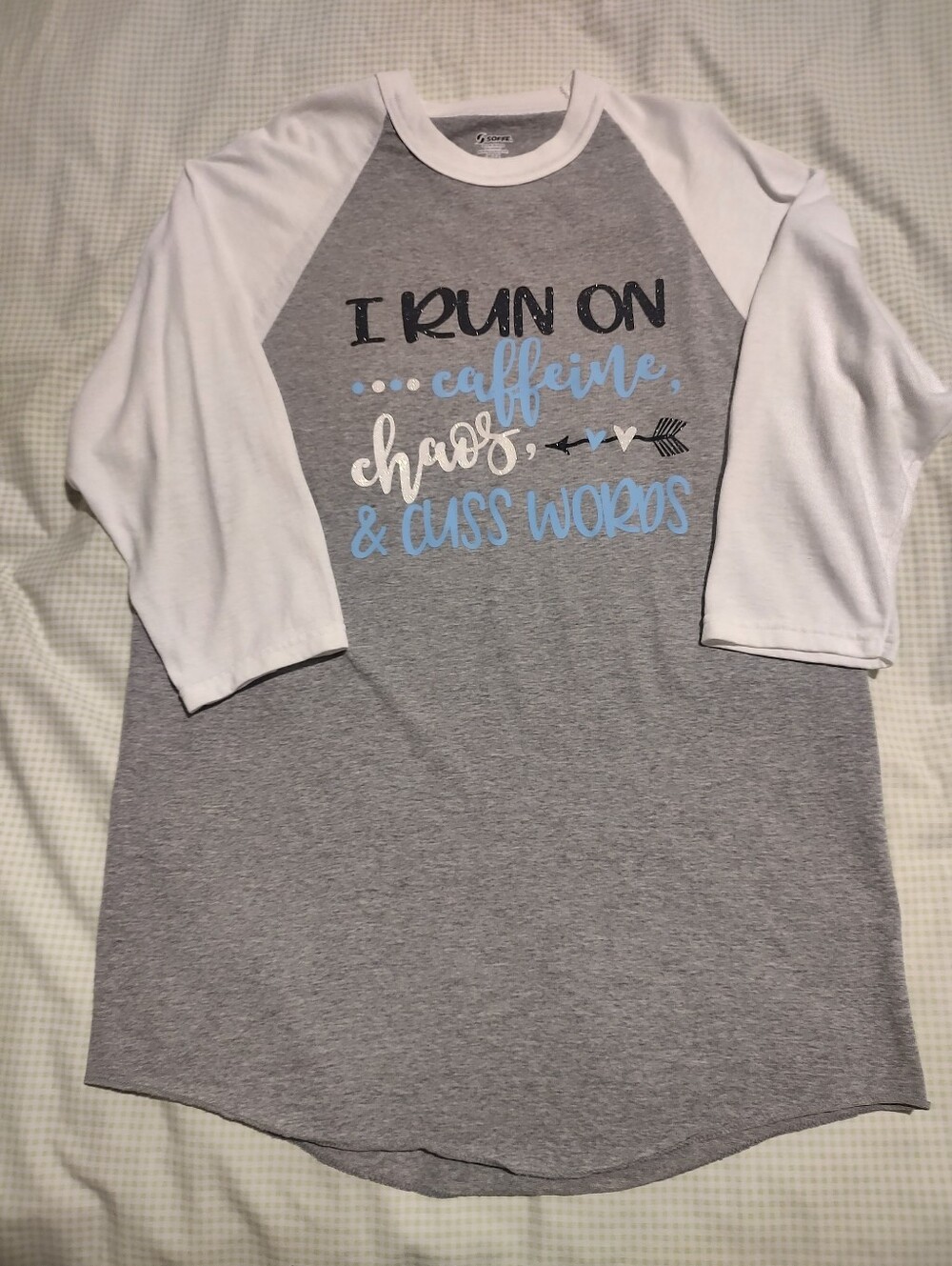 Soffe Gray & White Raglan Long Sleeve Tee with Playful Slogan